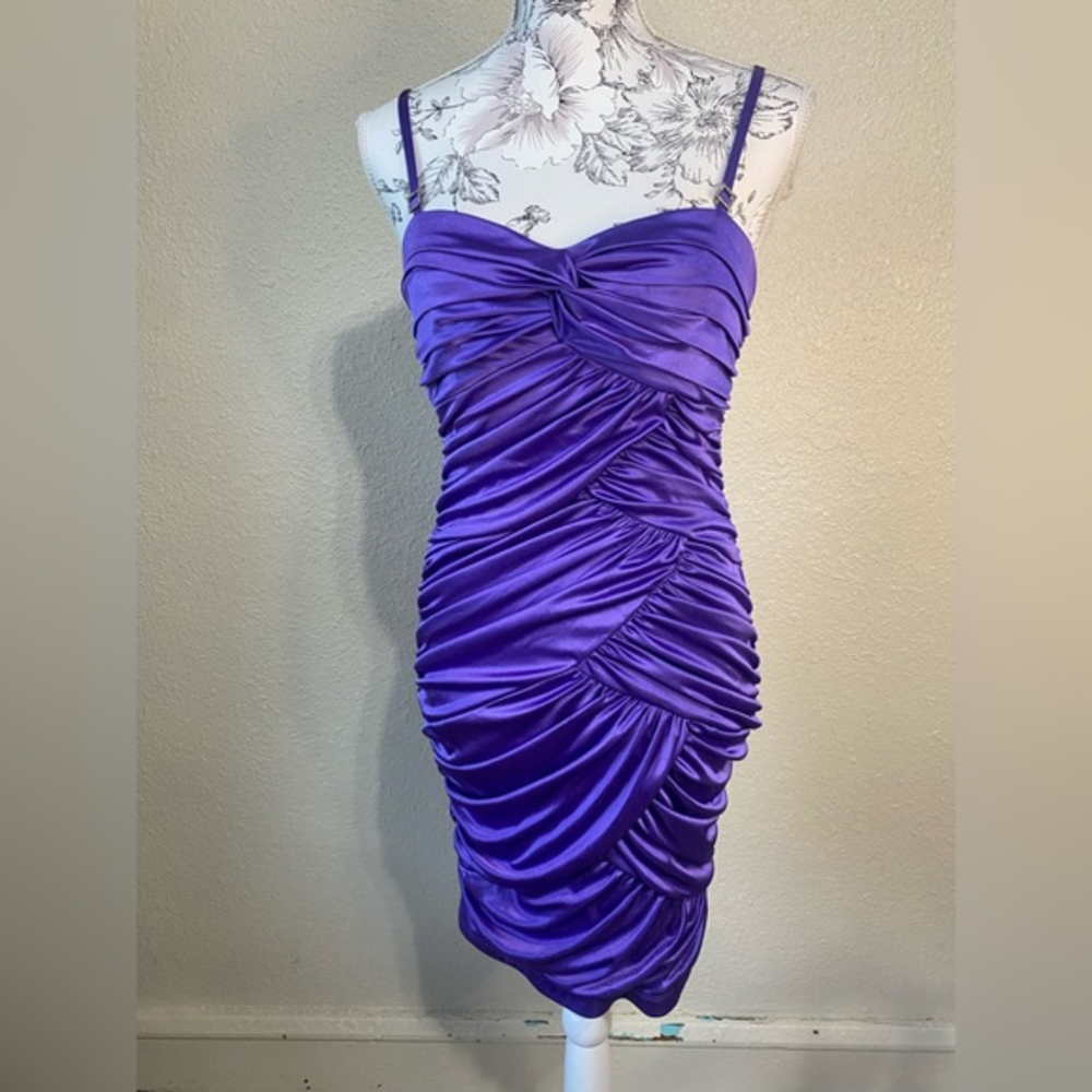 City Studio purple rouched spaghetti strap bodycon dress‎